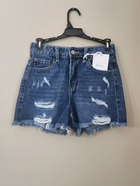 KanCan Dark Blue Distressed Denim Hight Rise  Shorts  Women Size 23